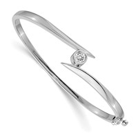 14K White Gold Complete 0.38 Carat Aaa Diamond Hinged Oval Bangle Bracelet view 1