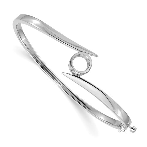 14K White Gold Holds 1 Carat 6.5mm Round Stone Hinged Oval Bangle Bracelet Mounting