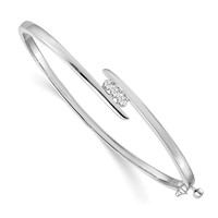 14K White Gold Complete 3-Stone 0.33 Carat Aaa Diamond Hinged Oval Bangle Bracelet view 1
