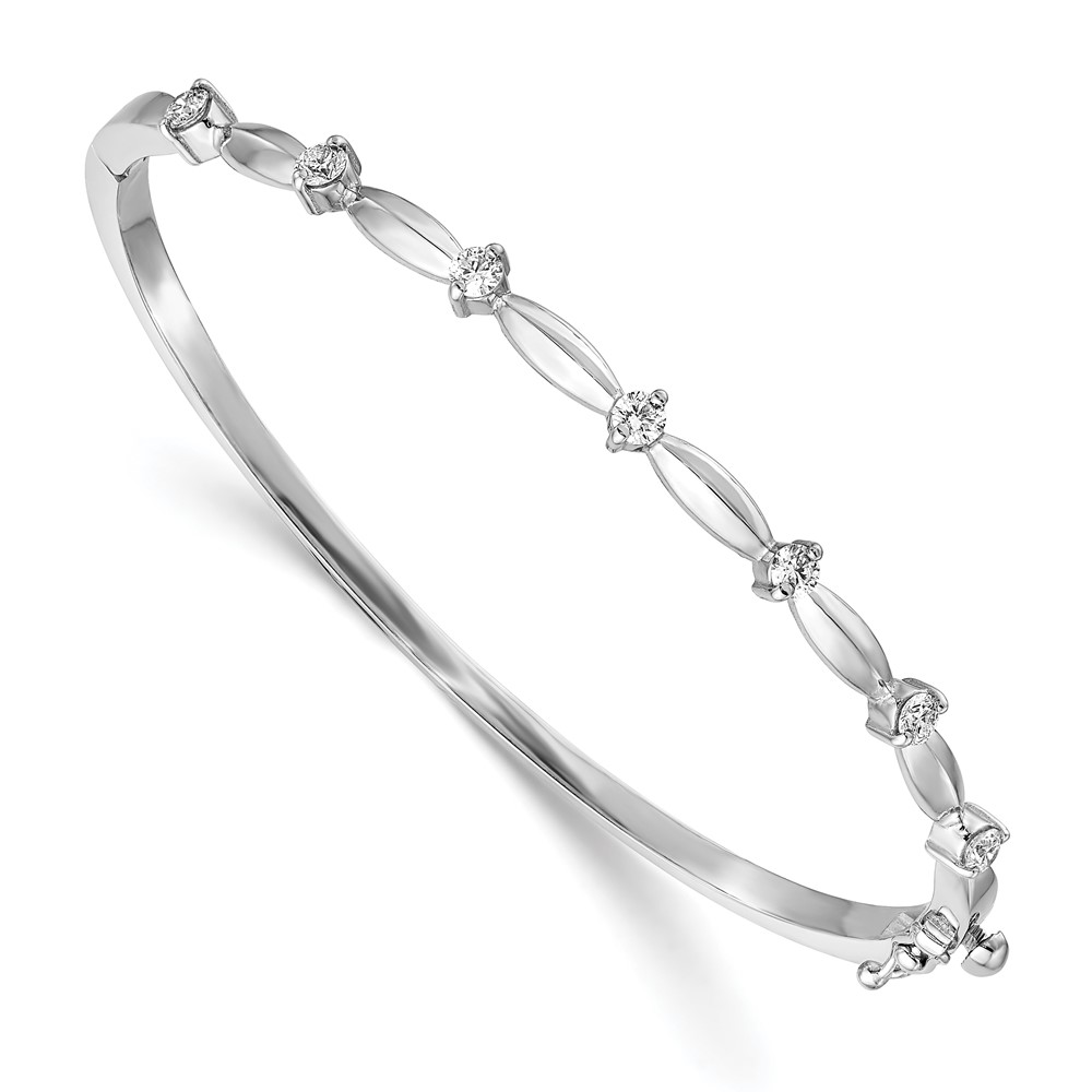 14K Complete 1 2 Carat White Gold AA Diamond Hinged Oval Bangle Bracelet