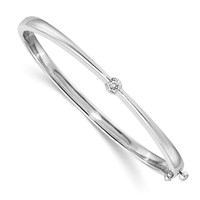 14K White Gold Complete 1 4 Carat Aaa Diamond Hinged Oval Bangle Bracelet view 1