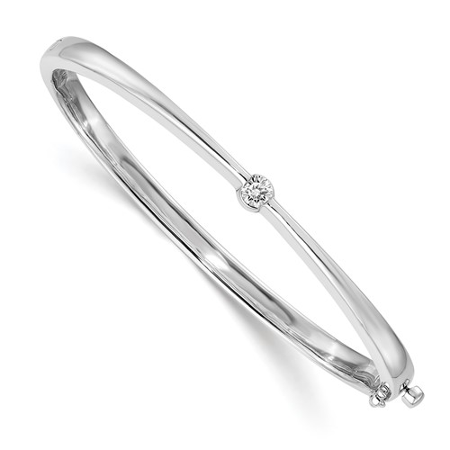 14K White Gold Complete 0.25 Carat a Diamond Hinged Oval Bangle Bracelet