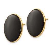 14K 21mm Yellow Gold Round Black Onyx Post Earrings view 2