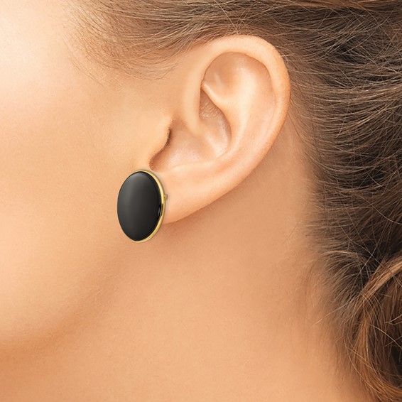 14k 21mm Round Black Onyx Post Earrings
