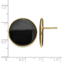14K 21mm Yellow Gold Round Black Onyx Post Earrings view 4