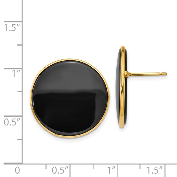 14k 21mm Round Black Onyx Post Earrings