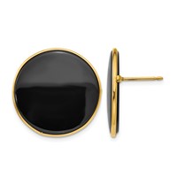 14K 21mm Yellow Gold Round Black Onyx Post Earrings view 1