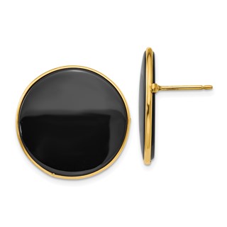 14k 21mm Round Black Onyx Post Earrings