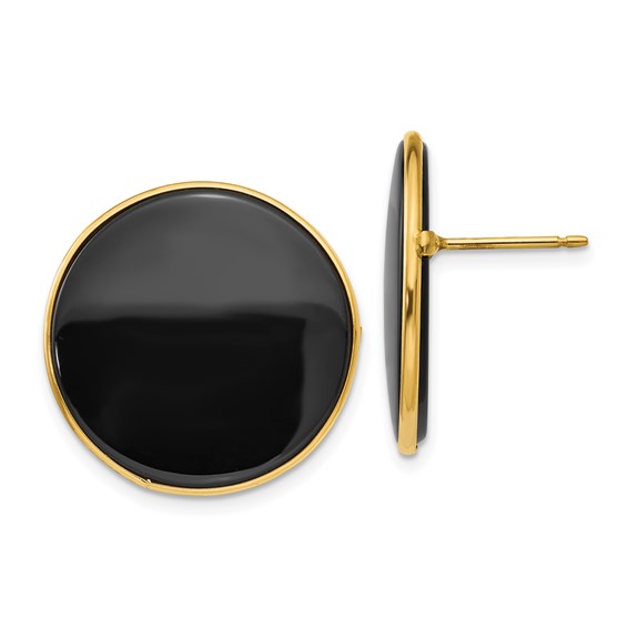 14k 21mm Round Black Onyx Post Earrings