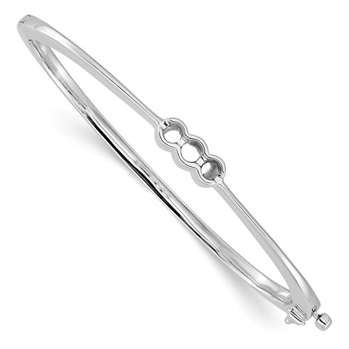 14K White Gold Holds 0.50 Carat 1-4.0mm and 2-3.1mm Round Stones Hinged Oval Bangle Bracelet Mounting