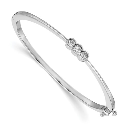 14K White Gold Complete 3-Stone 0.50 Carat VS Diamond Hinged Oval Bangle Bracelet