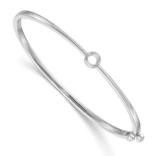14K White Gold Holds 0.25 Carat 4.0mm Round Stone Hinged Oval Bangle Bracelet Mounting