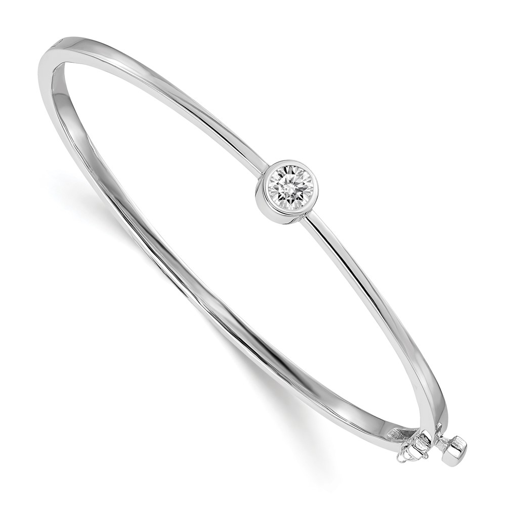 14K White Gold Complete 1 2 Carat AA Diamond Hinged Oval Bangle Bracelet
