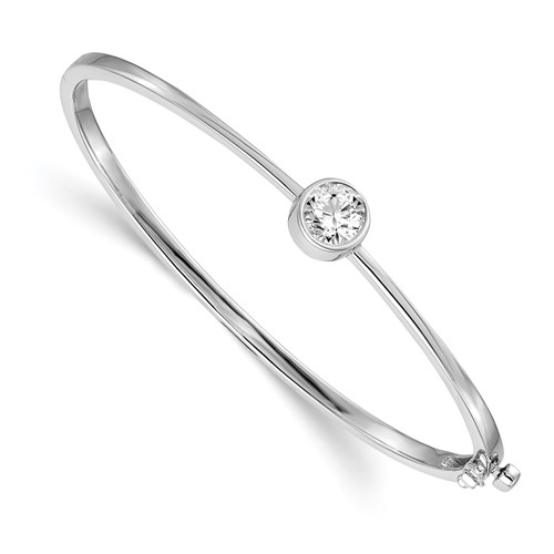 14K White Gold Holds 1 Carat 6.5mm Round Stone Hinged Oval Bangle Bracelet Mounting