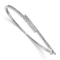 14K White Gold Complete 1 Carat AA Diamond Hinged Oval Bangle Bracelet view 1