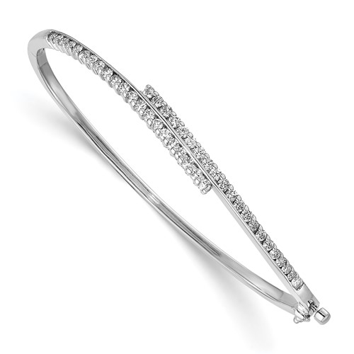 14K White Gold Complete 1 Carat AA Diamond Hinged Oval Bangle Bracelet