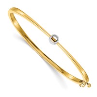 14K Two-tone Holds 0.25 Carat 4.0mm Round Stone Hinged Oval Bangle Bracelet Mounting view 1