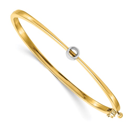 14K Two-tone Holds 0.25 Carat 4.0mm Round Stone Hinged Oval Bangle Bracelet Mounting