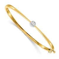 14K Two-tone Complete 0.25 Carat a Diamond Hinged Oval Bangle Bracelet view 1
