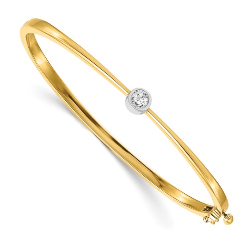 14K Two-tone Complete 0.25 Carat a Diamond Hinged Oval Bangle Bracelet