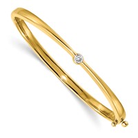 14K Yellow Gold Polished Complete 0.25 Carat Aaa Diamond Hinged Oval Bangle Bracelet view 1