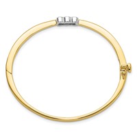 14K Two-tone Holds 0.50 Carat 1-3.8mm and 2-3.4mm Round Stones Hinged Oval Bangle Bracelet Mounting view 2