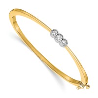 14K Two-tone Complete 3-Stone 0.50 Carat AA Diamond Hinged Oval Bangle Bracelet view 1