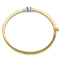 14K Two-tone Holds 0.50 Carat 5.0mm Round Stone Hinged Oval Bangle Bracelet Mounting view 2