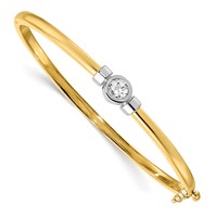 14K Two-tone Complete 0.5 Carat Aaa Diamond Hinged Oval Bangle Bracelet view 1