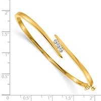 14K Yellow Gold Complete 3-Stone 0.33 Carat AA Diamond Hinged Oval Bangle Bracelet view 2
