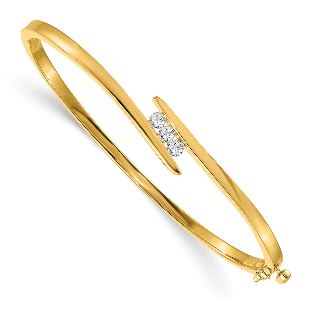 14K Yellow Gold Complete 3-Stone 0.33 Carat AA Diamond Hinged Oval Bangle Bracelet