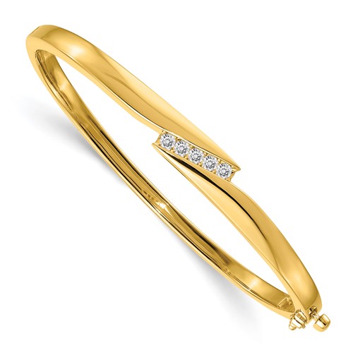 14K Yellow Gold Complete 5-Stone 0.33 Carat a Diamond Hinged Oval Bangle Bracelet