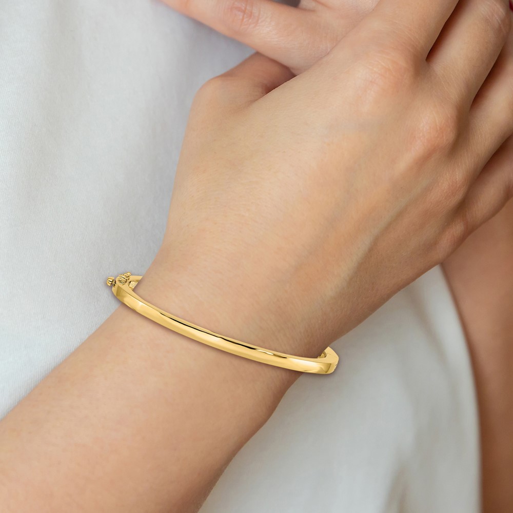 14k 3.6mm Polished Solid Hinged Oval Bangle Bracelet (XB247)