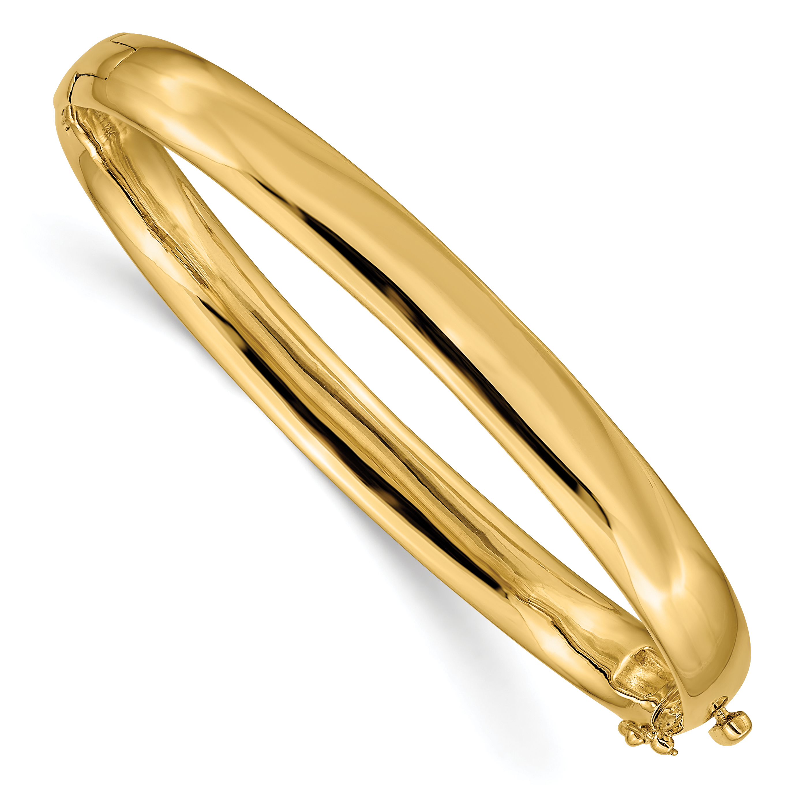 14k 6.4mm Polished Solid Hinged Oval Bangle Bracelet (XB253)