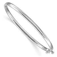 14K White Gold 3.6mm Polished Solid Hinged Oval Bangle Bracelet view 1