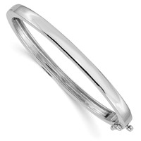 14K White Gold 5.3mm Polished Solid Hinged Oval Bangle Bracelet view 1