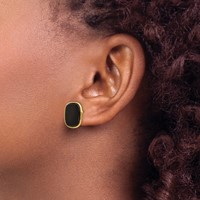14K Yellow Gold 17x15mm Black Onyx Post Earrings view 3