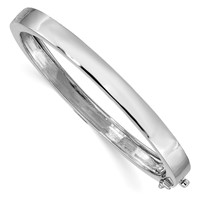 14K White Gold 6.3mm Polished Solid Hinged Oval Bangle Bracelet view 1