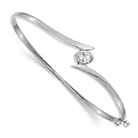 14K White Gold Complete 0.375 Carat Oval VS Diamond Hinged Oval Bangle Bracelet view 1