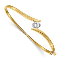 14K Two-tone Complete 3 8 Carat Oval Aaa Diamond Hinged Oval Bangle Bracelet view 1