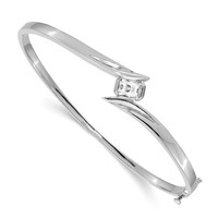 14K White Gold Complete 0.75 Carat Emerald-cut Aaa Diamond Hinged Oval Bangle Bracelet view 1