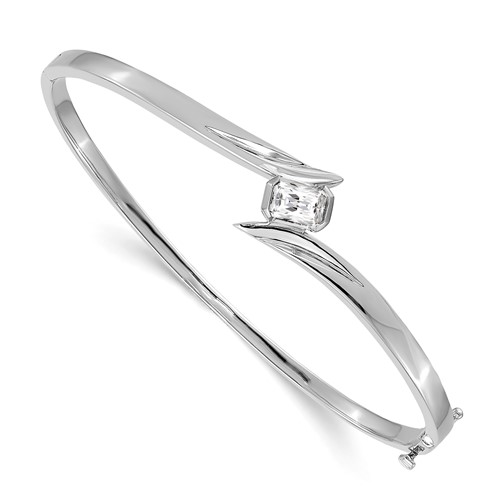 14K White Gold Complete 0.75 Carat Emerald-cut Aaa Diamond Hinged Oval Bangle Bracelet