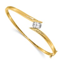 14K Two-tone Complete 0.75 Carat Emerald-cut Aaa Diamond Hinged Oval Bangle Bracelet view 1