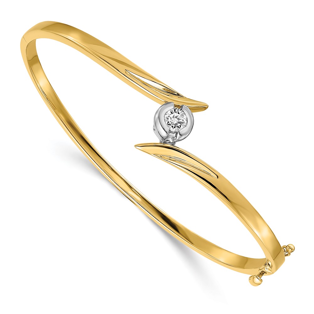 14K Two-tone Complete 0.25 Carat a Diamond Hinged Oval Bangle Bracelet
