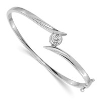 14K White Gold Complete 1 4 Carat Aaa Diamond Hinged Oval Bangle Bracelet view 1