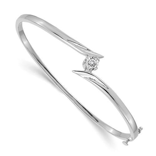 14K White Gold Complete 0.25 Carat AA Diamond Hinged Oval Bangle Bracelet