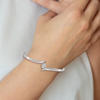 14K White Gold Complete 0.50 Carat Aaa Diamond Hinged Oval Bangle Bracelet view 3