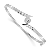 14K White Gold Complete 0.50 Carat Aaa Diamond Hinged Oval Bangle Bracelet view 1