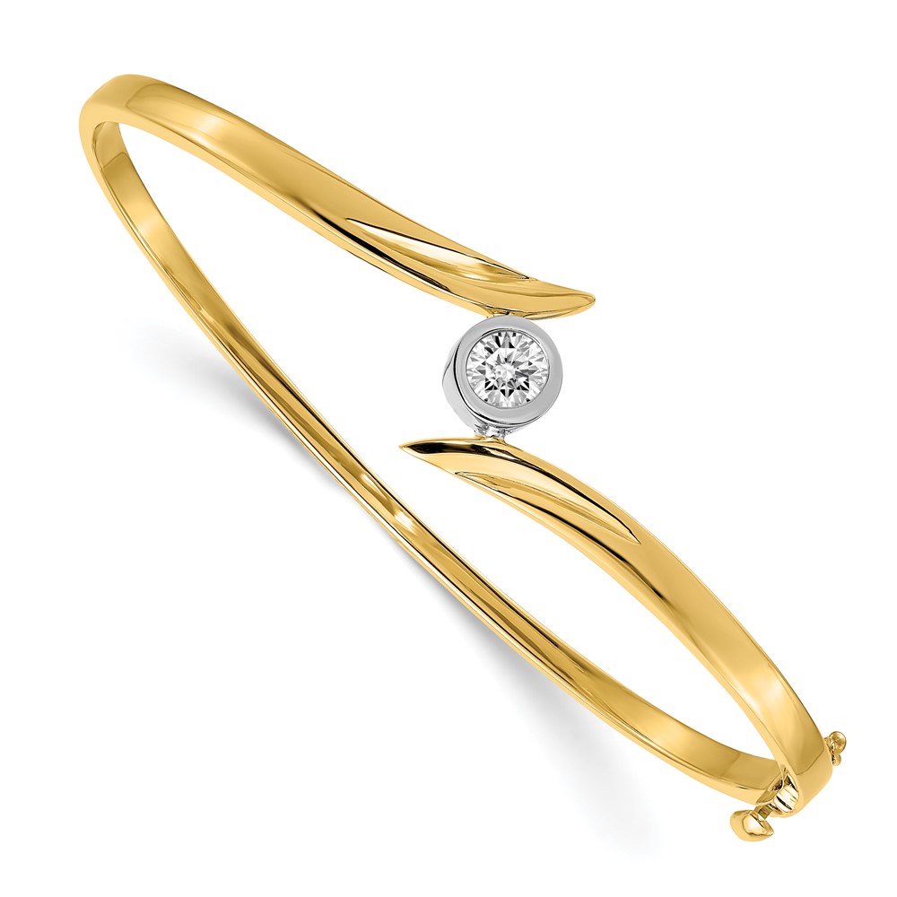14K Two-tone Complete 0.5 Carat Aaa Diamond Hinged Oval Bangle Bracelet