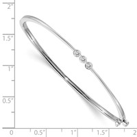 14K White Gold Complete 3-Stone 0.2 Carat VS Diamond Hinged Oval Bangle Bracelet view 2